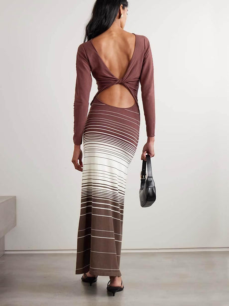 Aurohaya Casual Twist-Back Striped Print Maxi Dress