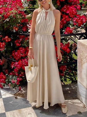 Aurohaya Elegant Off-The-Shoulder Tie Waist Satin Maxi Dress