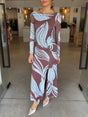 Aurohaya Elegant Printed Off-Shoulder Ruched Front Slits Maxi Dress Purple