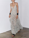 Elegant Polka Dot Print V-Neck Spaghetti Strap Flounce Hem Maxi Dress