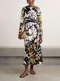 Aurohaya Unique Satin Swing Print Twill Midi Dress Black