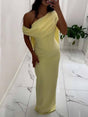 Aurohaya Elegant One-shoulder Draped Detail Gown Maxi Dress Yellow