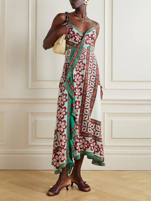 Aurohaya Classic Turn Around Wrap-Effect Printed Satin Midi Dress Multi