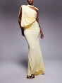 Aurohaya Exquisite One-Shoulder Draped Pleated Cape Maxi Dress Yellow