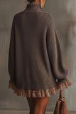 Fashion Solid Color Turtleneck Long-sleeved Loose Ruffle Knit Mini Dress