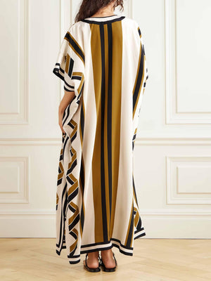 Aurohaya Exquisite Striped Print Belted Maxi Dress