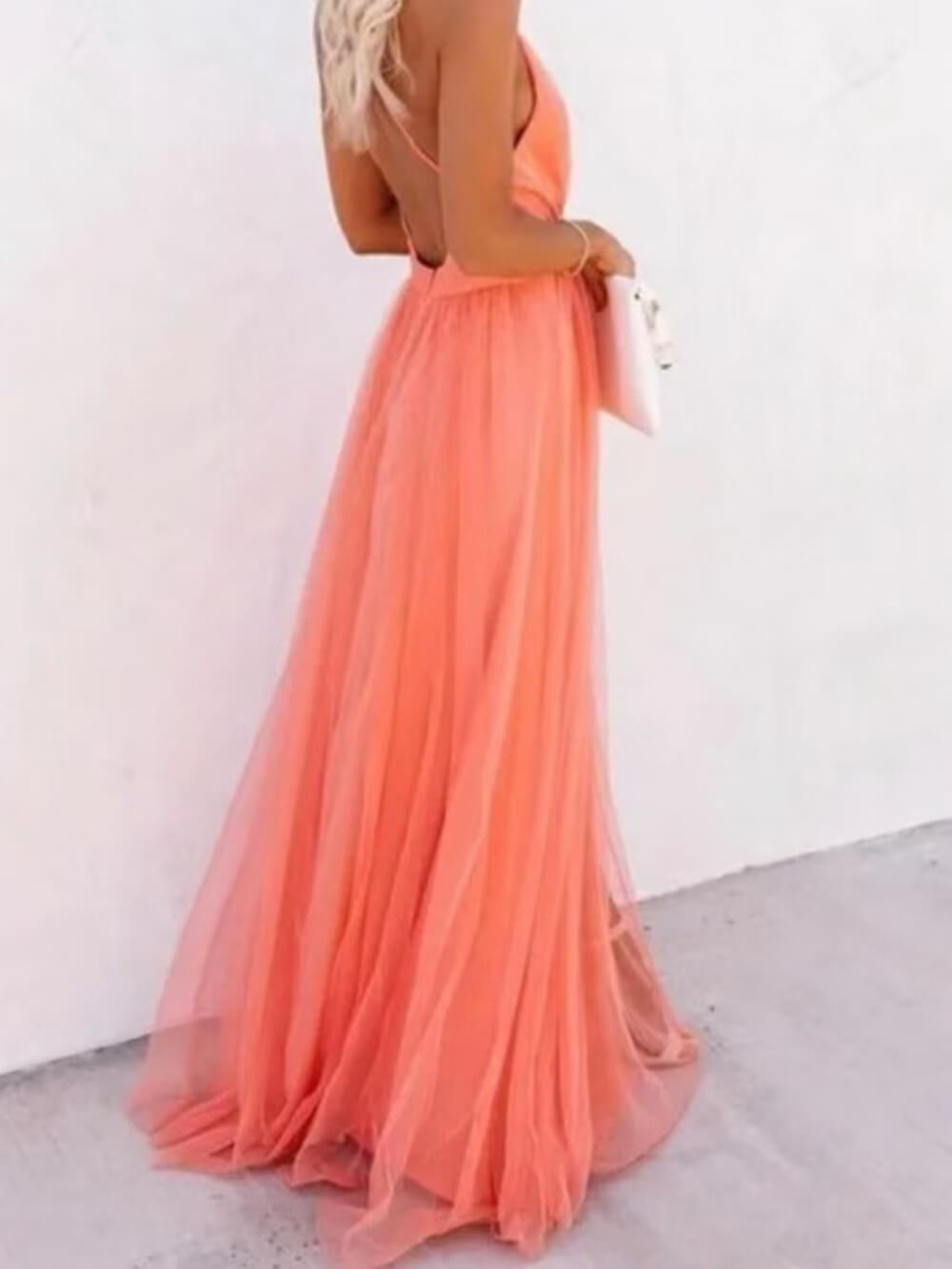 Aurohaya Chic Cut-Out Cross-Strap Chiffon A-Line Maxi Dress