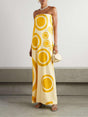 Aurohaya Elegant Off-Shoulder Circle Print Double-Crepe Maxi Dress Yellow