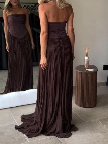 Aurohaya Elegant Off-The-Shoulder Draped Evening Maxi Dress