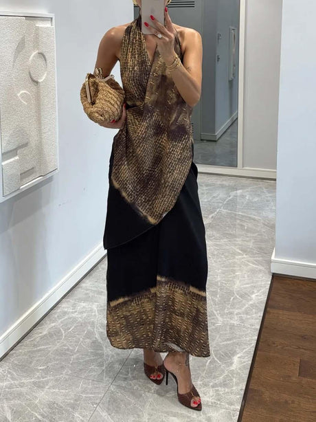 Aurohaya Back-inspired Gradient Print Asymmetrical Draped Maxi Dress