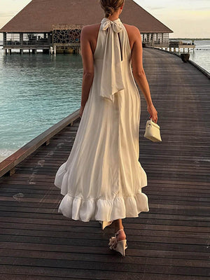 Aurohaya Elegant Ruffled Halter Neck Sleeveless Dress