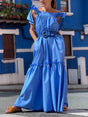 Aurohaya Casual Ruffle Pleated Ultra Loose Maxi Dress Blue