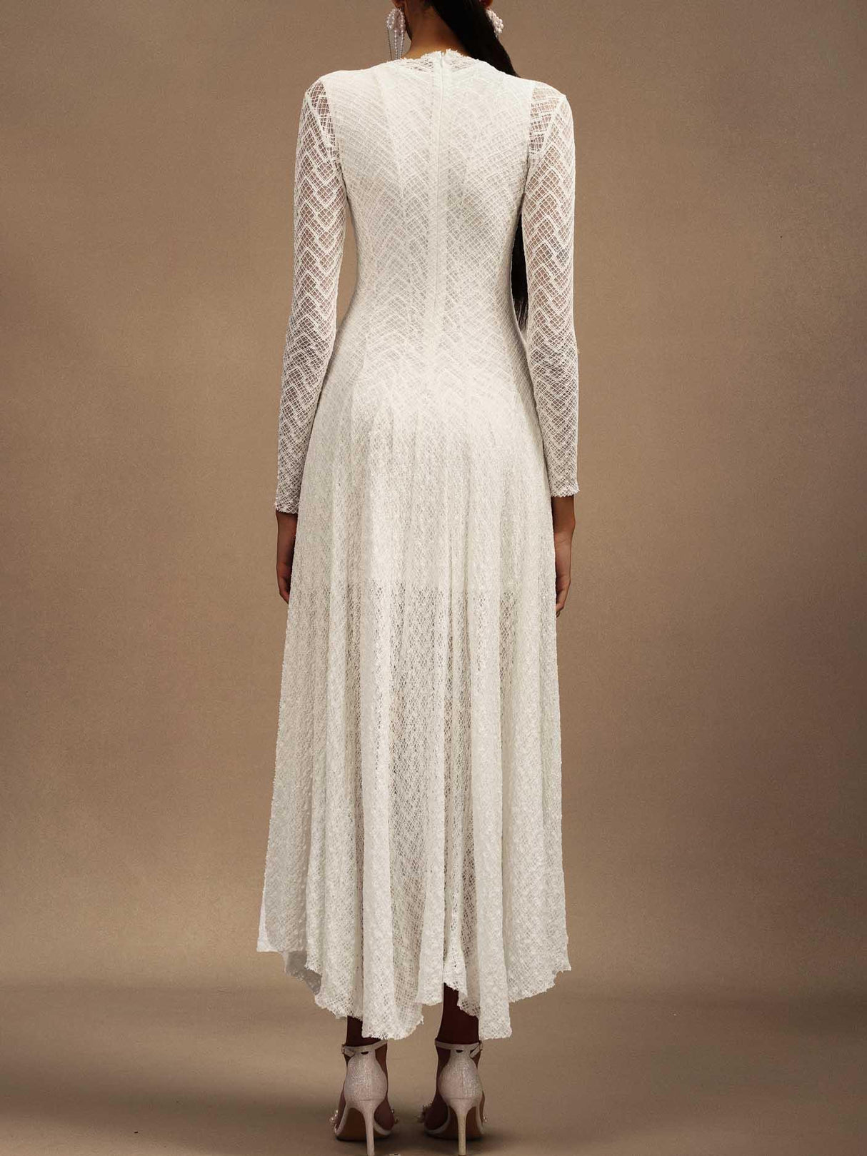 Aurohaya Elegant Lace Round Neck A-Line Maxi Dress