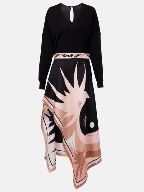 Aurohaya Asymmetrical Colorblock Patchwork Print Maxi Dress