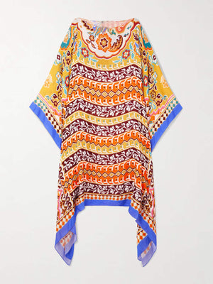 Aurohaya Unique Asymmetric Printed Satin Midi Dress