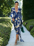 Elegant Oversized Floral Print Batwing Sleeve Chiffon Maxi Dress