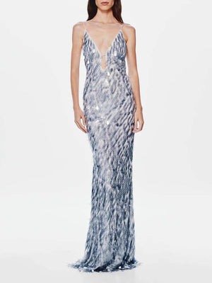 Aurohaya Elegant Sequined V-Neck Fitted Party Maxi Dress