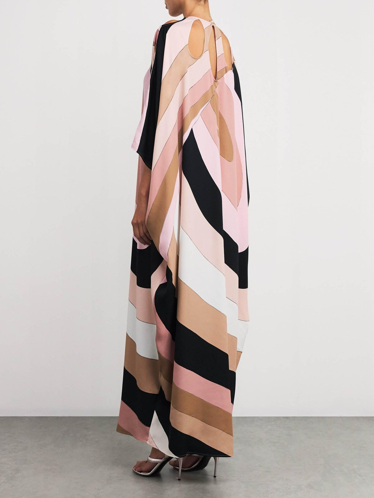 Aurohaya Exquisite Satin Irregular Stripe Print Maxi Dress