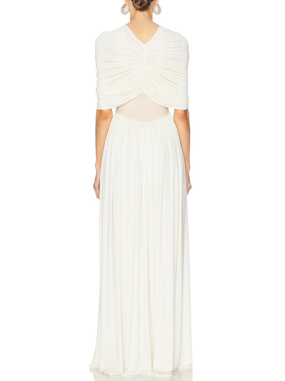Aurohaya Elegant V-neck Pleated Maxi Dress