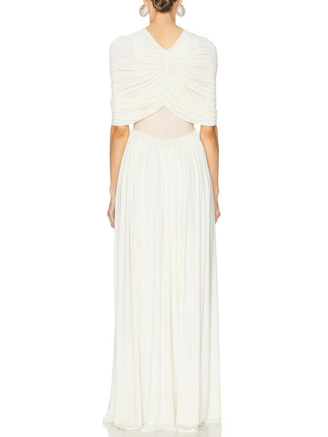 Aurohaya Elegant V-neck Pleated Maxi Dress