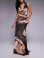 Aurohaya Elegant Printed Draped Stacked Neck Slit Maxi Dress Gray