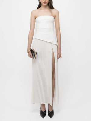 Aurohaya Elegant Wrap Neckline Pleated High Slit Maxi Dress