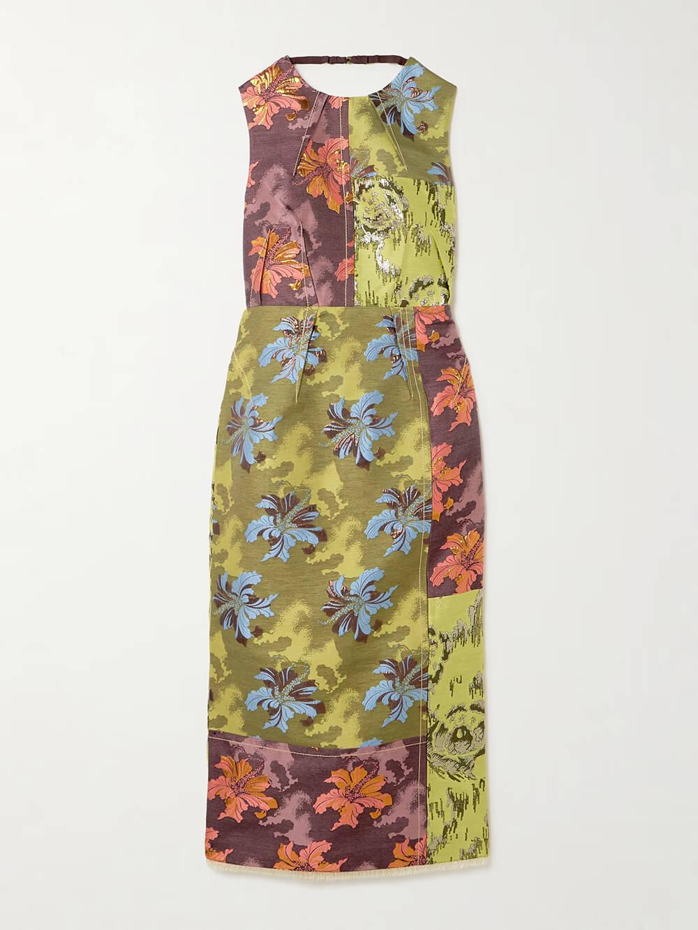 Aurohaya Retro Unique Patchwork Floral Print Midi Dress