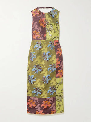 Aurohaya Retro Unique Patchwork Floral Print Midi Dress
