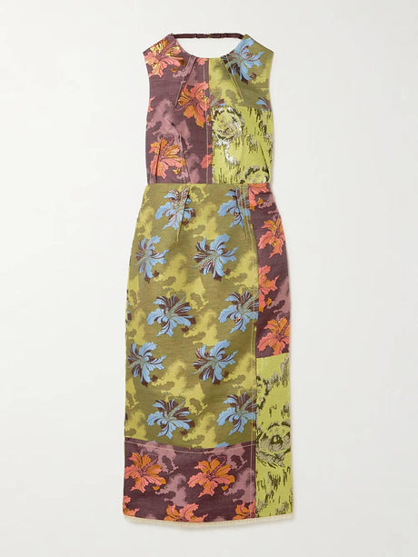 Aurohaya Retro Unique Patchwork Floral Print Midi Dress