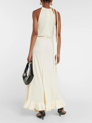 Aurohaya Elegant Halter Neck Drawstring Maxi Dress