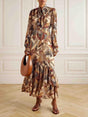 Aurohaya Exquisite Bohemian Print Belted Maxi Dress Cream