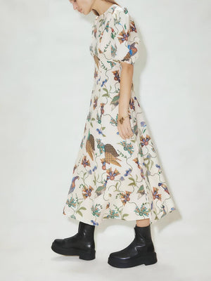Aurohaya Effortless Artistic Bird Print Bodycon Dress