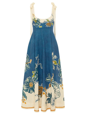 Aurohaya Casual Floral Print Bow-strap Maxi Dress