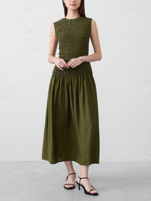 Aurohaya Casual Elegance Pleated Sheath Maxi Dress