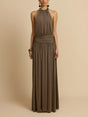 Aurohaya Sexy Open-back Pleated Low-waist Knitted Maxi Dress Green