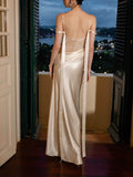 Elegant Satin Lace Panel Party Maxi Dress