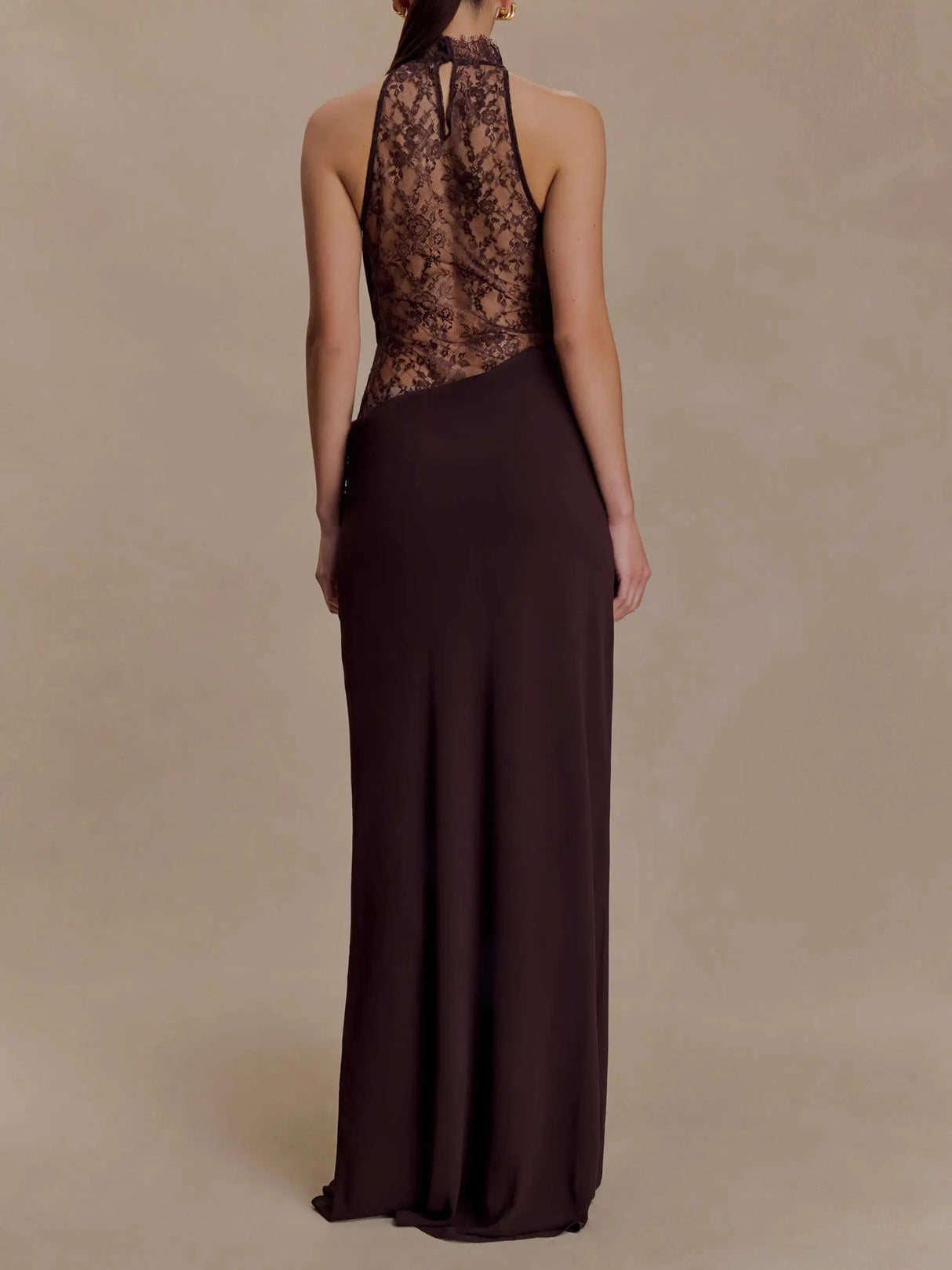 Aurohaya Bérénice Halter Neck Lace Maxi Dress