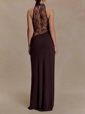 Aurohaya Bérénice Halter Neck Lace Maxi Dress