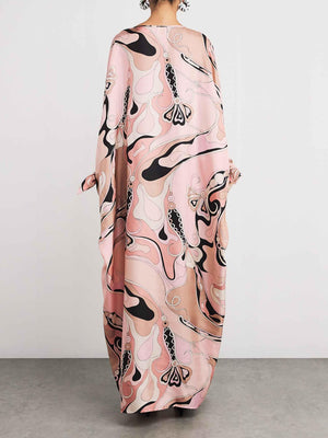 Aurohaya Retro Abstract Floral Print Maxi Dress