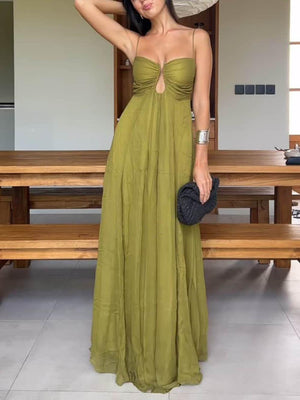 Aurohaya Camélia Spaghetti Strap Maxi Dress