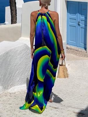 Aurohaya Unique Abstract Swirl Print Halterneck Maxi Dress