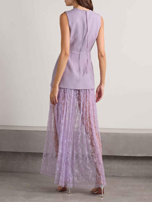 Aurohaya Elegant Corseted Waist Lace Maxi Dress