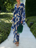 Elegant Oversized Floral Print Batwing Sleeve Chiffon Maxi Dress