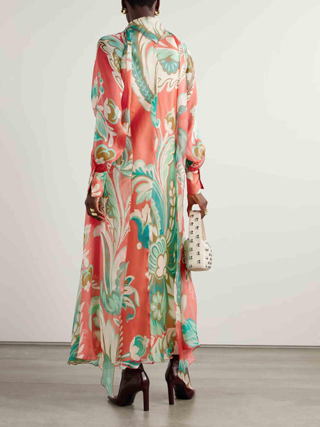 Aurohaya Unique Draped Floral-print Chiffon Maxi Dress