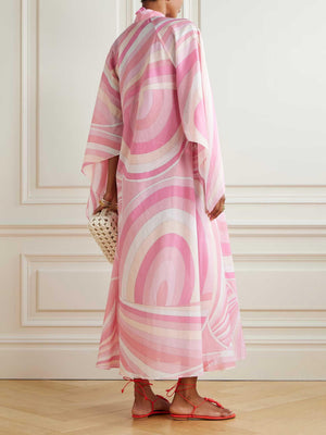Aurohaya Exquisite Abstract Swirl Print Robe Maxi Dress