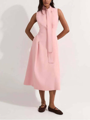 Aurohaya Elegant Tie-Drape Fitted Midi Dress