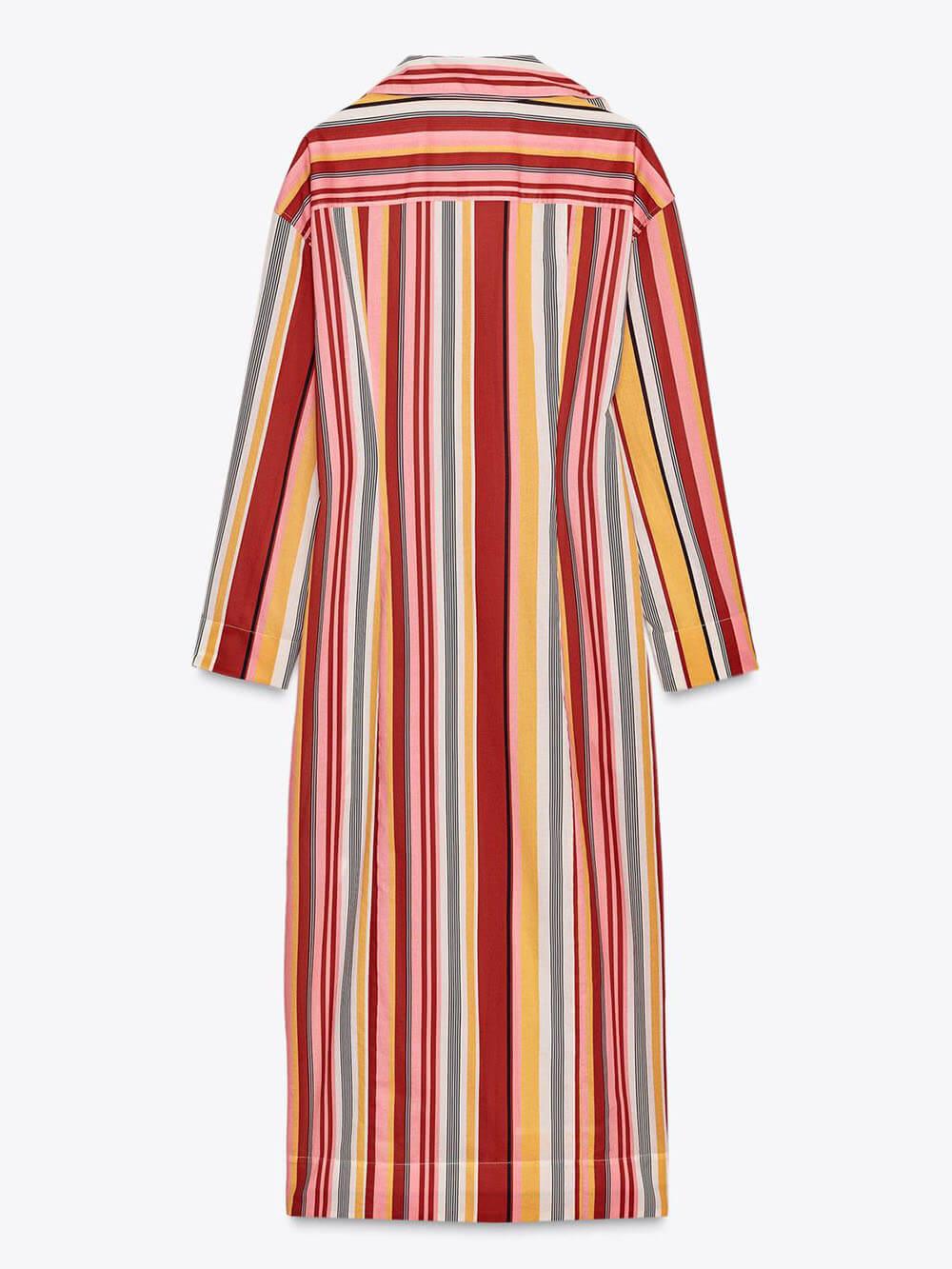 Aurohaya Unique Striped Print Shirt-Style Midi Dress