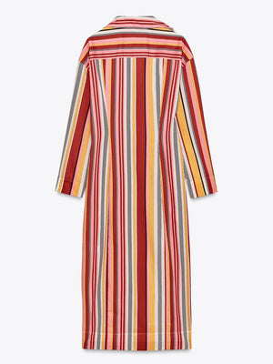 Aurohaya Unique Striped Print Shirt-Style Midi Dress