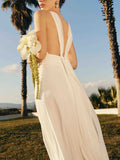 Elegant Open-back Chiffon Ribbon Flowing Maxi Dress