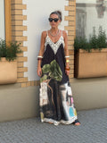 Unique Ink Flower Print Suspender Maxi Dress